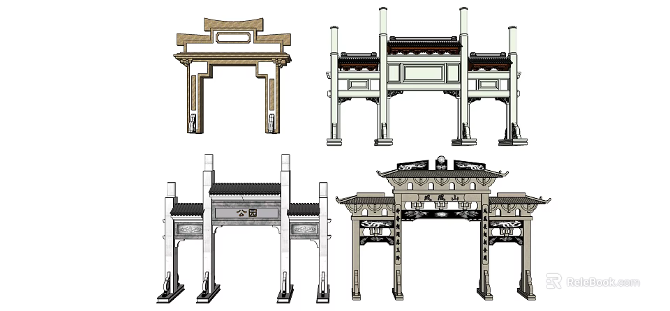 Traditional Chinese Memorial Archway Designs Featuring Classic Roof Structures And Various Styles 3d model 
