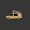 Yellow Renault Van With Deployed Roof Tent And Solar Panel Setup 3d model