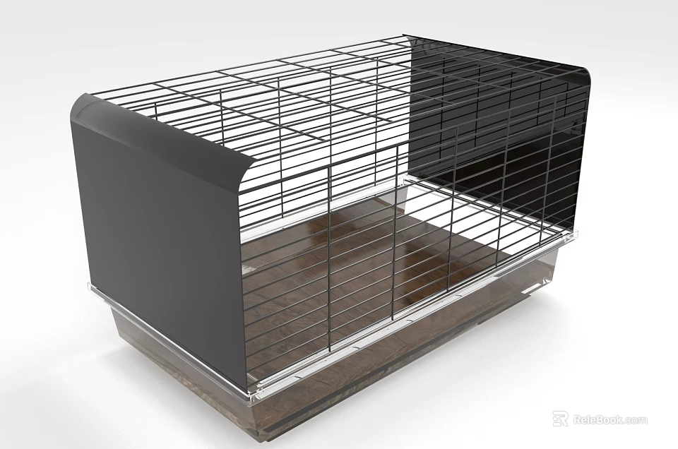 Sturdy Pet Cage With Metal Wire Frame Black Panel And Wooden Tray 3d model 