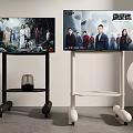 Modern TVs on Black and White Mobile Rolling Stands with Storage Shelf 3d model