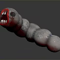 Giant Gray Segmented Creature With Big Round Eye Open Mouth And Sharp White Teeth