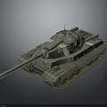 Green Armored Military Tank With Long Cannon And Tracked Wheels Design