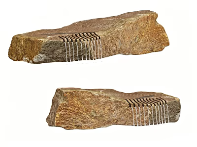 Two Natural Rockery Stones With Supporting Metal Strips On Surface For Garden Landscape 3d model