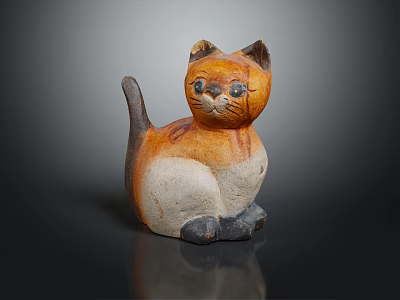 Home Furniture Decorated With Small Ceramic Orange White Cat Figurine 3d model