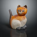 Home Furniture Decorated With Small Ceramic Orange White Cat Figurine 3d model
