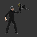 Action Character In Black Tech Outfit Holding Winged Bird Creature Toy Model