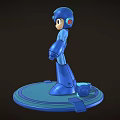 Game Character Blue Robot Figure Standing On Circular Base With E Block And Light Orb 3d model