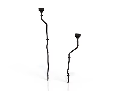 Two Black Long Slim Curved Equipment With Top Cup Shaped Structure And Stand Base Support 3d model