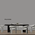 Poliform Modern Dining Table Set With Upholstered Chairs And Minimalist Design 3d model