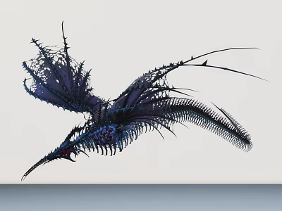 Flying Game Movie Character With Intricate Purple Black Feathery Scaly Structure 3d model