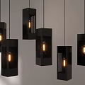 Modern Multiple Dark Grid Design Illuminated Pendant Lights Hanging in White Space 3d model