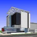 Modern Museum Building With Glass Curtain Walls And Grid Roof Structure Among Surrounding Urban Architecture