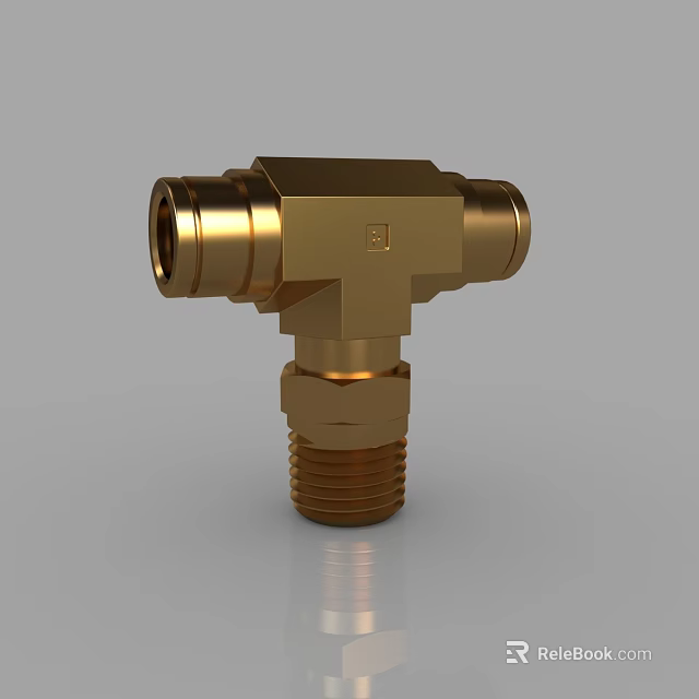Golden Metal T-joint Fitting With Threaded Ends And Brass Construction 3d model 