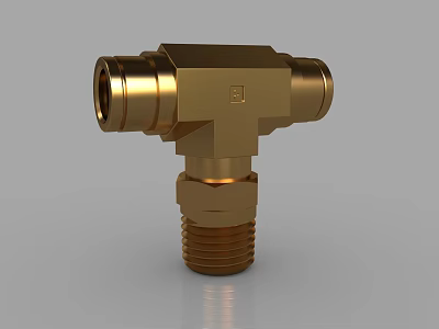 Golden Metal T-joint Fitting With Threaded Ends And Brass Construction 3d model