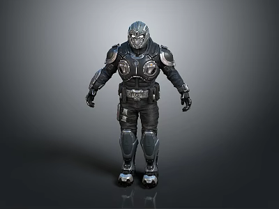 Armored Character In Metallic Armor With Helmet And Standing Pose Design 3d model