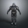 Armored Character In Metallic Armor With Helmet And Standing Pose Design 3d model