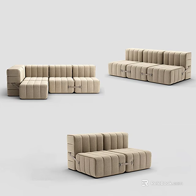 Double Sofa Modular Design With Beige Fabric And Modern Style 3d model