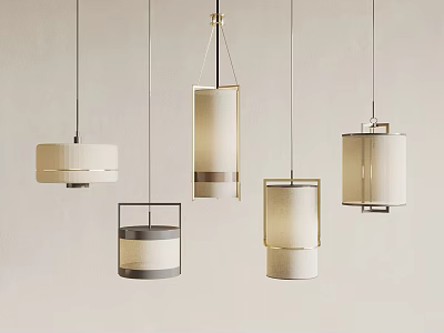 Diverse Modern Pendant Lights With Unique Shapes And Metallic Fabric Accents For Interior Design 3d model