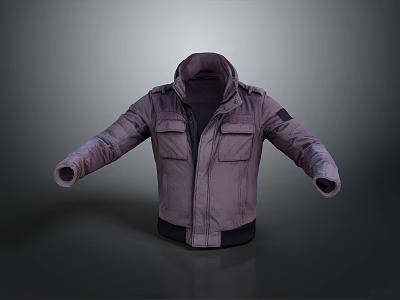 Utility Style Purple Jacket With Multiple Pockets Stand Collar And Long Sleeves 3d model