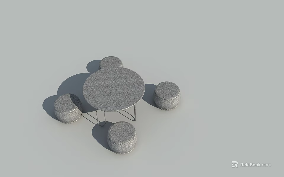 Round Stone Outdoor Table With Four Matching Stools In Outdoor Setting 3d model