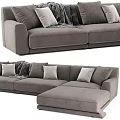 Modern Sectional Sofa With Throw Pillows And Blanket In Gray Tones 3d model