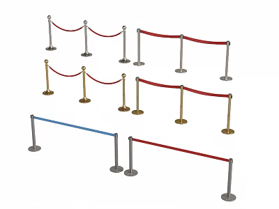 Variety of Stanchion Rope Barriers With Red Blue Ropes And Metal Bases 3d model