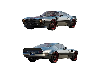 Classic Silver Muscle Car With Red Rims And Two Door Vintage Design 3d model