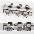 Partitioned Office Desks With Multiple Workstations Computers And Brown Ergonomic Chairs In Office Space 3d model