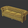 Brown Leather Three-Seater Sofa With Tufted Back Rolled Arms And Wooden Legs