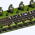 Landscaped Parking Lot With Trees Marked Spaces And Asphalt Lanes