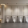 Modern Public Restroom Design With Row of White Urinals Plant Dividers And Mirror