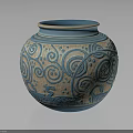 Blue and White Ceramic Vase With Spiral Patterns And Decorative Artistic Design