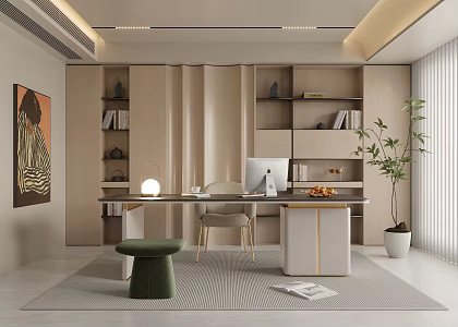 Modern Study Italian Style Study Light Luxury Study Bookcase Desk and Chair 3d model
