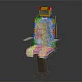 Modern Chair With Shredded Material Seat Back Brown Frame Blue Armrests And Gray Headrest