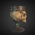 Decorative Skull Shaped Wine Glass With Ornate Carved Base And Red Gemstone Details