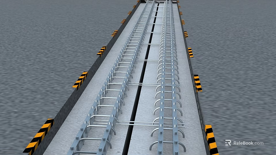 Construction Site Metal Structure Platform With Yellow Black Warning Strips And Safety Rails 3d model 