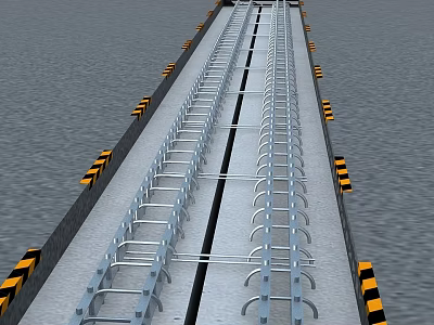 Construction Site Metal Structure Platform With Yellow Black Warning Strips And Safety Rails 3d model