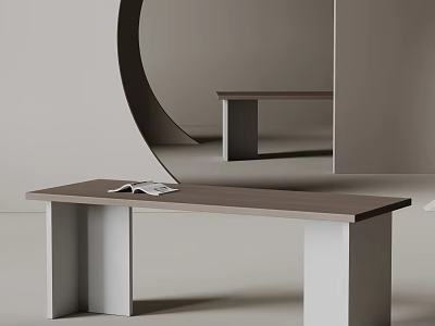 Modern Minimalist Dining Table With Wooden Top Open Magazine And White Legs In Mirror Reflected Interior 3d model