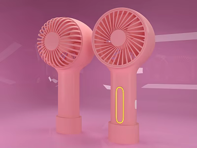 Pink Small Portable Handheld Fans With Lightweight Design And Yellow Button 3d model