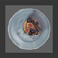 Delicious Cheesecake With Caramel Drizzle Fresh Fruits And Chocolate Sticks On Blue Plate