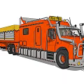 Orange Large Utility Vehicle With Oversize Sign And Transport Trailer