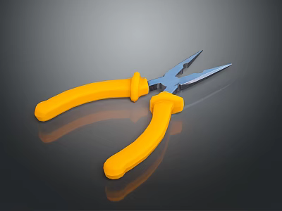 Durable Household Pliers With Yellow Handles And Silver Metal Jaws For Home Use 3d model