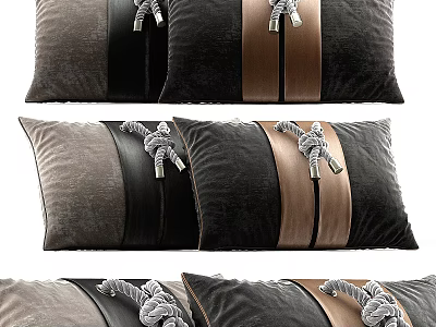 Modern Velvet Decorative Pillows With Black Brown Stripe And Knot Details 3d model