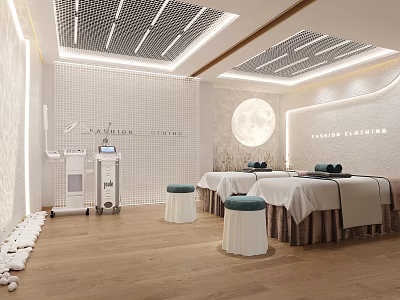 Luxurious SPA Sauna Interior Design With Comfortable Massage Tables Professional Equipment And Moon Decorative Lighting 3d model