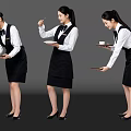 Multiple Female Waitresses in Uniform Serving Food Drinks with Trays