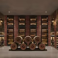 Classic Wine Cellar Interior With Wooden Barrels Brick Walls And Wine Racks