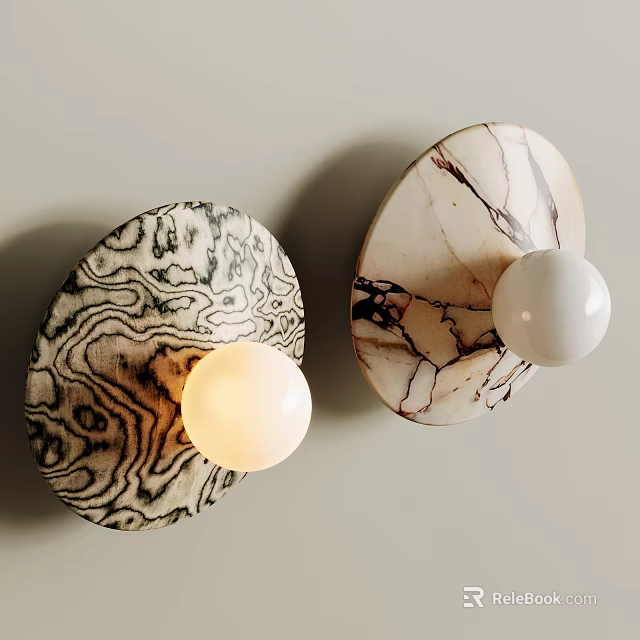 Modern Textured Wall Lamps with White Spherical Bulbs and Unique Patterned Bases 3d model
