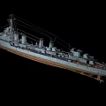 Detailed Warship With Gray Hull Turret Mast And Deck Design Features