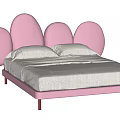 Double Bed With Pink Velvet Round Shaped Headboard Pink Frame And Gray Mattress