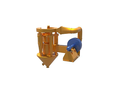 Industrial Equipment Cyclone Separator With Conical Hopper Blue Motor And Steel Structure 3d model